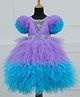 Li & Li Couture Net Woven Half Ruffled Sleeves Beads Embellished Frill Detailed Layered Gown - Lavender & Sky Blue