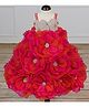 Li & Li Couture Satin Woven Sleeveless Floral Designed Pearls & Stones Embellished Gown - Pink and Orange