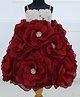 Li & Li Couture Satin Woven Sleeveless Floral Designed Pearls & Stones Embellished Gown - Maroon & Red