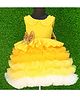 Li & Li Couture Taffeta Woven Sleeveless Bow Applique & Ruffles Detailed Pearls Stones Embellished Layered Peter Pan Collared Gown - Mango Yellow & White