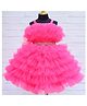 Li & Li Couture Net Woven Sleeveless Stones Embellished Ruffles Detailed Layered Dress - Bright Pink