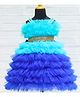 Li & Li Couture Net Woven Sleeveless Stones Embellished Ruffles Detailed Layered Dress - Sky Blue and Royal Blue.