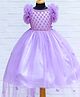 Li & Li Couture Net Woven Half Frilled Sleeves Pearls & Stone Embellished Bow & Butterfly Applique Detailed Gown - Lavender.