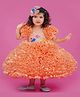 Li & Li Couture Taffeta Woven Half Ruffle Sleeves Ice Cream Designed Pearls & Beads Embellished Bow Applique Detailed Gown - Peach.