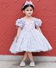 Li & Li Couture Organza Woven Half Ruffle Sleeves Floral Designed Beads Embellished Bow Applique Detailed - Misty Grey.