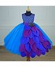 Li & Li Couture Net Woven Sleeveless Peacock Feathers Designed Beads Embellished Gown - Blue & Purple