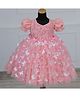 Li & Li Couture Net Woven Half Puffed Sleeves Butterfly Applique Detailed Pearls Embellished Hand Worked Gown - Cotton Candy