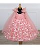 Li & Li Couture Net Woven Sleeveless Butterfly Applique Detailed Pearls Embellished Hand Worked Gown With Trail - Cotton Candy