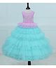 Li & Li Couture Net Woven Sleeveless Pearls Embellished Snowflake Designed Layered Gown - Pink Lavender & Turquoise