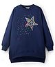 Primo Gino 100% Cotton Knit French Terry Full Sleeves Oversized Drop Shoulder Winter Sweatshirt Dress with Star Design Sequins Embroidery & Leggings - Navy Blue