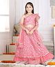 Cutiekins Organza Woven Half Frill Sleeves Floral Embroidered & Sequins Embellished Lehenga Choli With Dupatta Set - Pink & Golden