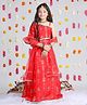 Cutiekins Organza Woven Half Bell Sleeves Floral Embroidered & Sequins Embellished Lehenga Choli With Dupatta Set - Red & Golden