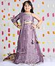 Cutiekins Organza Woven Half Bell Sleeves Floral Embroidered & Sequins Embellished Lehenga Choli With Dupatta Set - Mauve & Silver