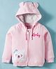 Bodycare Fleece Knit Full Sleeves Hooded Sweatjacket With Teddy Bear Embroidery - Baby Pink