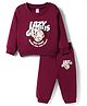 Tango Fleece Knit Full Sleeves Winter Wear Suit with Text Graphic - Wine