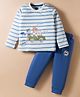 Mini Taurus Sinker Knit Full Sleeves Night Suit With Vehicle Print - Blue