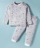 Mini Taurus Sinker Knit Full Sleeves Co-ords Night Suit With Animal Print - Grey