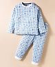 Mini Taurus Sinker Knit Full Sleeves Co-ords Night Suit With Animal Print - Blue
