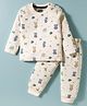 Mini Taurus Sinker Knit Full Sleeves Co-ords Night Suit With Animal Print - Cream