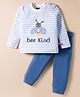 Mini Taurus Sinker Knit Full Sleeves Night Suit With Bee Print - Blue