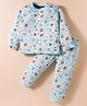 Mini Taurus Sinker Knit Full Sleeves Co-ords Night Suit With Animal Print - Light Blue