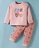 Mini Taurus Interlock Knit Full Sleeves Night Suit With Vehcile Print - Light Blue