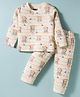 Mini Taurus Sinker Knit Full Sleeves Co-ords Night Suit With Animal Print - Cream