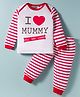 Mini Taurus Sinker Knit Full Sleeves Night Suit With Text Print - Red