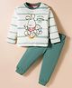 Mini Taurus Sinker Knit Full Sleeves Night Suit With Animal Print - Green