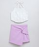 Taffykids Net Knit Sleeveless Threadwork Embroidered Halter Neck Crop With Skort Set - White & Lilac
