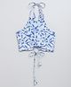 Taffykids 100% Cotton Woven Sleeveless Batik Printed Halter Neck Ethnic Crop Top - White & Blue
