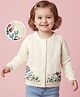 Babyoye 100% Cotton Full Raglan Sleeves Front Open Sweater With Floral Embroidery - White
