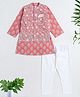 The Magic Wand Cotton Woven Full Sleeves Floral Motif Printed Kurta & Pyjama With Jacket Set - Peach