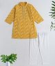 The Magic Wand Cotton Woven Full Sleeves Ikat Printed Lace Detailed Kurta Pyjama Set - Yellow