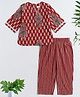 The Magic Wand Cotton Woven Three Fourth Sleeves Paisley Printed Lace Detailed Top & Pant Set - Maroon