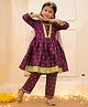KID1 Tafeta Woven Full Sleeves Samosa Lace Embellished & Floral Foil Printed Anarkali Kurti Pant With Dupatta Set - Purple