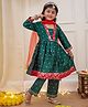 KID1 Tafeta Woven Full Sleeves Samosa Lace Embellished & Floral Foil Printed Anarkali Kurti Pant With Dupatta Set - Green