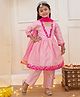 KID1 Tafeta Woven Full Sleeves Samosa Lace Embellished & Floral Foil Printed Anarkali Kurti Pant With Dupatta Set - Pink