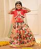 KID1 Silk Woven Half Sleeves Floral Printed & Gota Lace Embellished Choli Lehenga With Dupatta Set - Peach