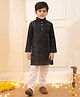 KID1 Silk Woven Full Sleeves Thread Work Embroidered Kurta Pyjama Set - Black