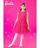 Barbie by Tiny Girl Woven Sleeveless Brand Name Printed Frill Detailed Dress - Hot Pink