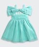 Barbie by Tiny Girl Woven Cold Shoulder Sleeves Bow Applique Detailed & Brand Name Printed Dress - Turquoise Green