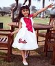 Barbie by Tiny Girl Woven Sleeveless Brand Name Printed Stone Embellished Bow Applique Detailed Dress - White