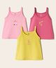 Zero Sinker Knit Sleeveless Slips With Bunny & Text Print Pack of 3 - Yellow Dark Pink & Pink