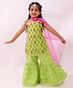 Lil' Drama Chanderi Knit Sleeveless Floral Printed Kurti Sharara With Dupatta Set - Green