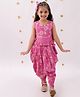 Lil' Drama Rayon Knit Sleeveless Floral Embroidered & Gota Lace Embellished Top Dhoti Set - Pink