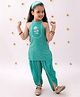 Lil' Drama Rayon Knit Sleeveless Floral Embroidered & Gota Lace Embellished Top Dhoti Set - Green