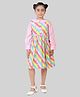 Barbie by Tiny Girl Woven Striped Dress With Full Sleeves Inner Tee - Light Pink