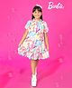 Barbie by Tiny Girl Woven Half Frill Sleeves Brand Name Printed Midi Dress - Pink