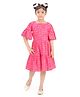 Barbie by Tiny Girl Woven Half Bell Sleeves Brand Name Printed Dress - Pink